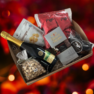 cesto natalizio piacere festivi spumante, caffè, cioccolata baratti e milano, pistacchi, castagne