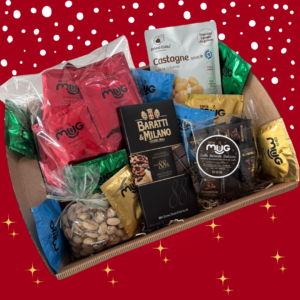 cesto natalizio caffè, pistacchi, cioccolato, castagne
